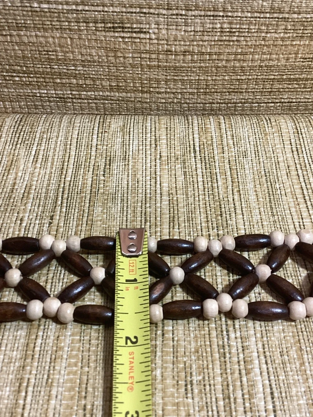 Braided Wood Bead Tie Belt - Brown & Cream